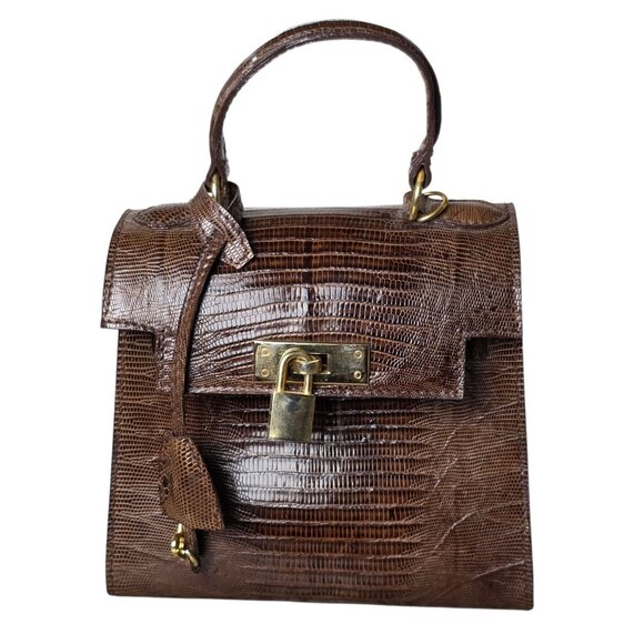 Mini Brown Leather Handbag Hermes Birkin Style with Lock & Key 6.75"x 6.25"x3.5" - Picture 1 of 7